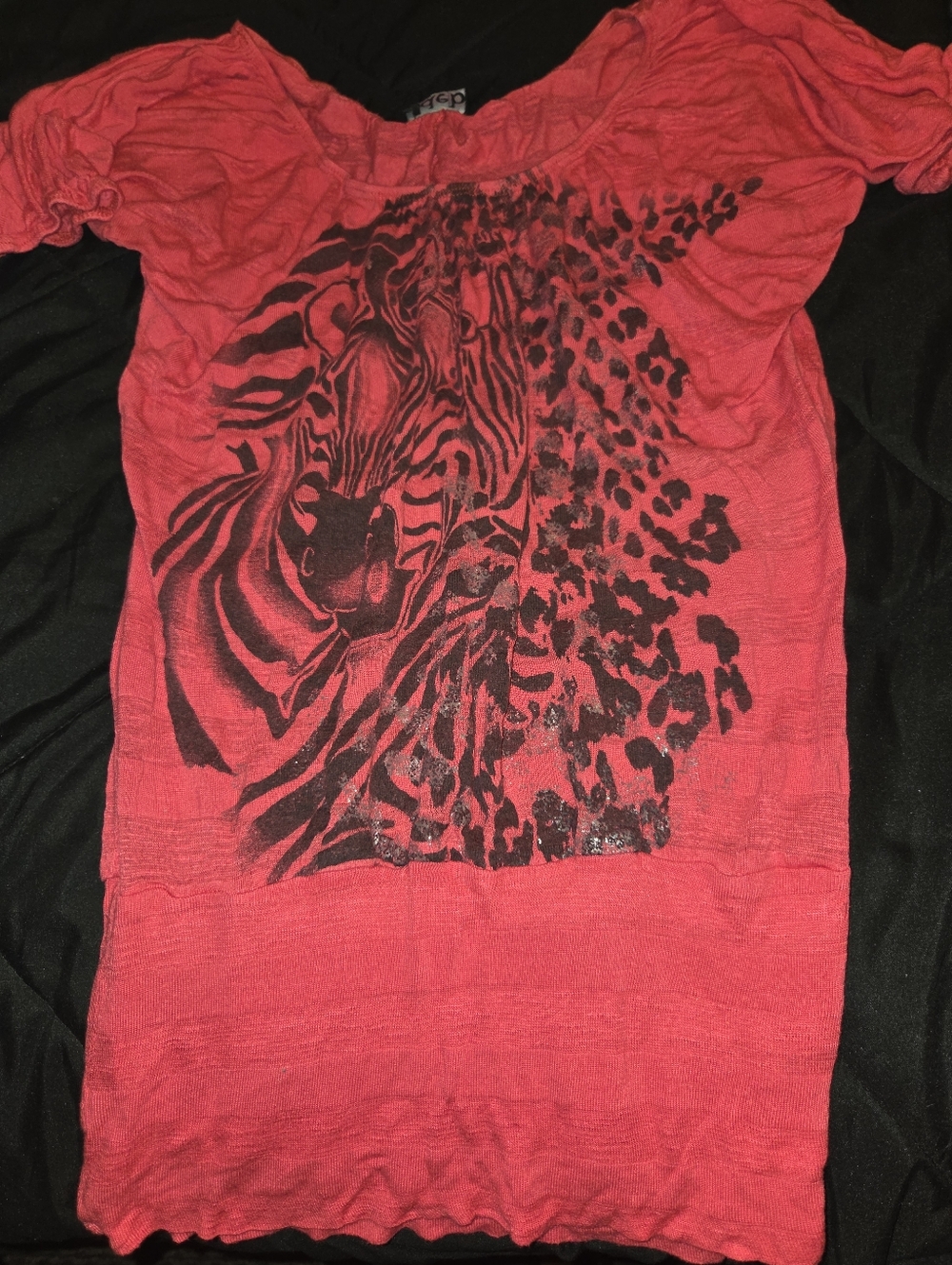 Girls' Red Short Sleeve Tee with Black Animal Graphic